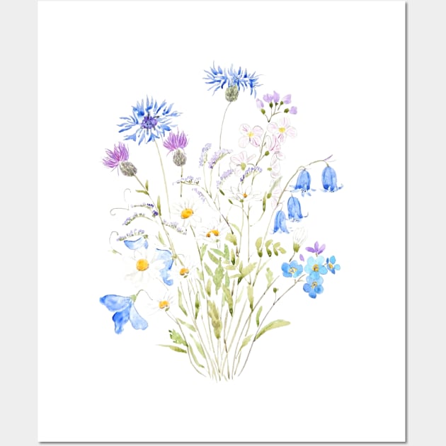 white, blue and orange wildflowers Wall Art by colorandcolor